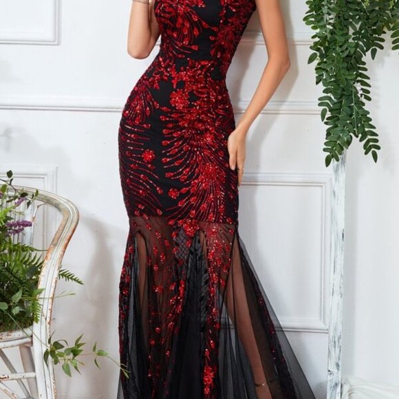 VALENTINES RED SEQUIN MESH DRESS - Picture 3 of 6